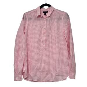 J.Crew Women’s Pink Gingham Button-Up Shirt Size 4 Cotton Stretch Collared Top